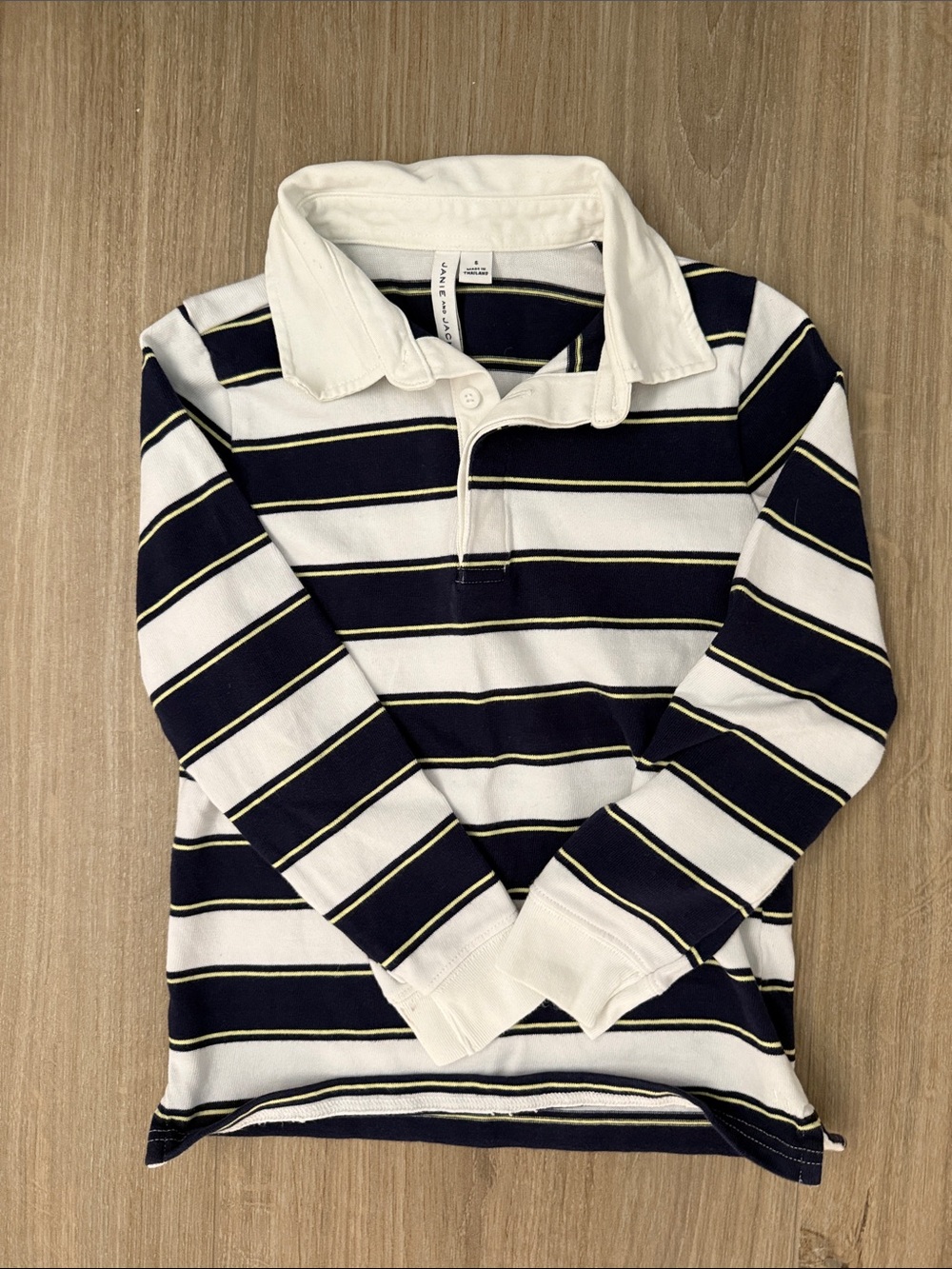 Janie and Jack White, Navy & Yellow Striped Rugby Shirt